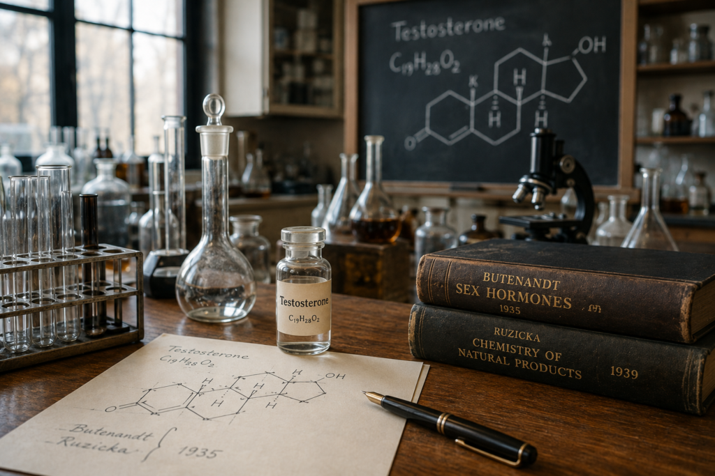 Historical scientific laboratory representing the discovery, study and learning about testosterone
