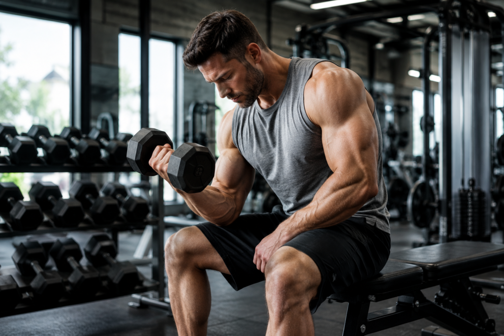 Healthy male body representing the effects of testosterone on muscle, bone and wellbeing
